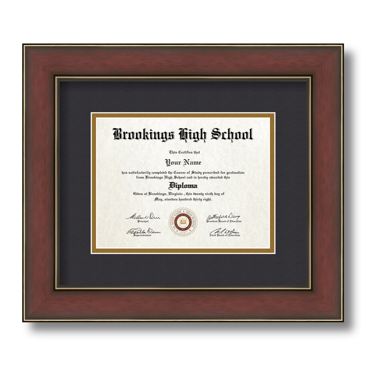 ArtToFrames 6x8 inch Diploma Frame - Framed with Black and Gold Mats, Comes with Regular Glass and Sawtooth Hanger for Wall Hanging (D-6x8)